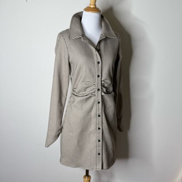 Zara Black and Creme Houndstooth Long Sleeve Mini Dress - Picture 3 of 7